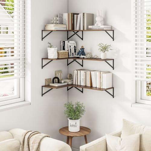 Heimlove 24W x 12D Deep Floating Shelves Set of 3 Walnut