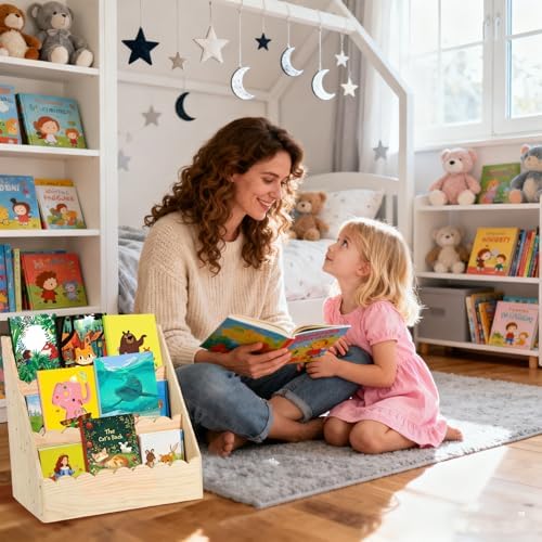 Bookcases Scalloped Book Shelf for Kids 3-Tier Wooden Bookshelf Montessori Style Display Shelf Durable Bookcase Book Org