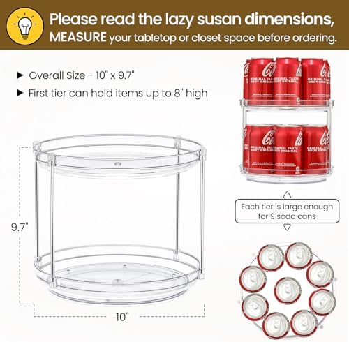 2 Set 2 Tier Clear Acrylic Lazy Susans, Non-Skid Turntable Organizer, 10''