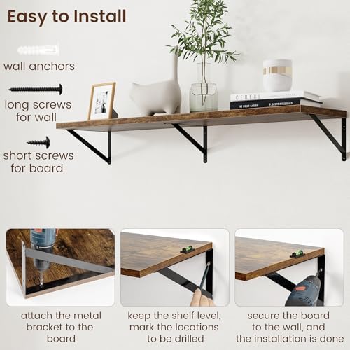 Axeman 12 Inch Deep Floating Shelves for Wall - 48 Inch Wide x 12 Inch Deep Wall Shelves Set of 2 - Rustic Wood Floating