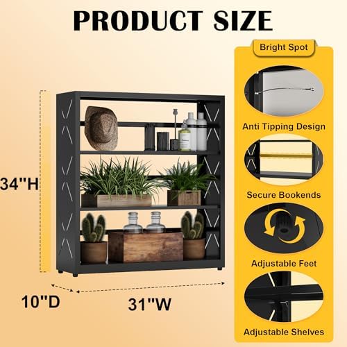 SteeLoong 3 Tier Bookcase,Metal Bookshelf with Adjustable Feet & Shelves