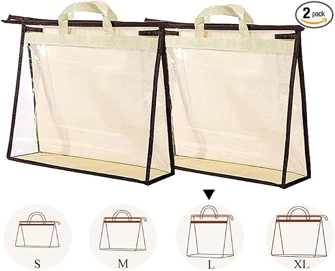 fazhongfa 2PCS Dust Bags for Handbags Clear Purse Storage Organizer Non-Woven Hanging Bag Closet with Zipper and Handle (Large, Cream Color)