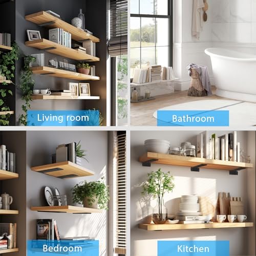 Shelf Brackets Floating Shlef Brackets 12-Inch 6-Packs, 1/5-Inch Thick Heavy Duty Shelving Brackets for Wood Shelves, 12