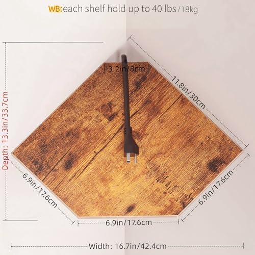 JJL Corner Shelf, 12 Inch Set of 2 Floating Shelves for Wall with Wire Hole for Security Camera and Radios Storage, 13.3