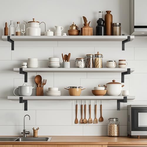 EZYDECOR 6 Pack Heavy Duty Shelf Brackets with Lip 12 Inch Black