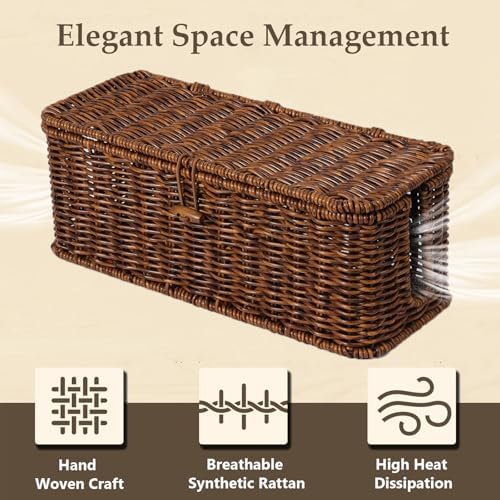 Cable Management Box, Cord Organizer with Lid & Cable Ties - Brown, L