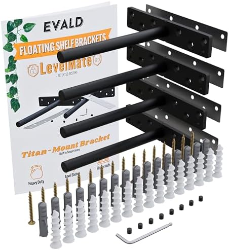 EVALD LevelMate™ Titan-Mount 6 Inch Floating Shelf Brackets, Heavy Duty Hidden Shelf Brackets for Floating Shelves, Blac