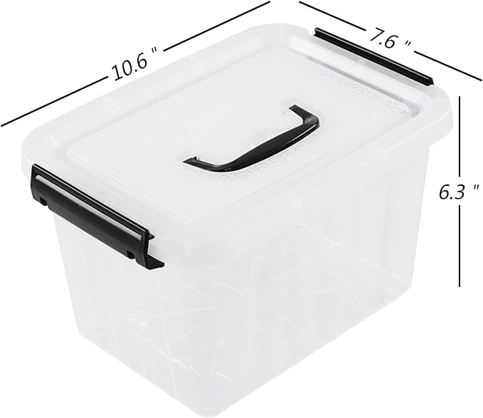 Ramddy 6 Quart Plastic Latching Storage Bin, 4 Pack Container Box with Lid | See Through Clear