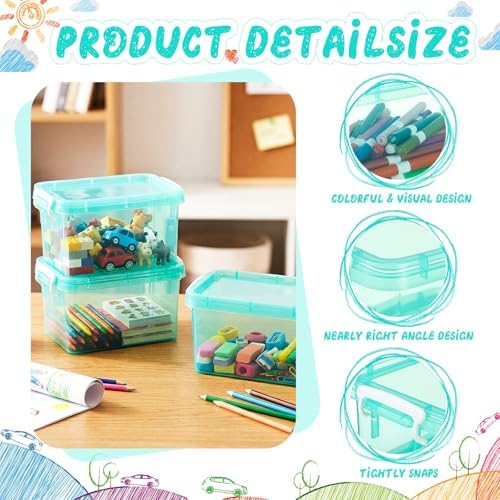 Wenqik 6 Pack Colorful Plastic Storage Bins with Lids, Teal