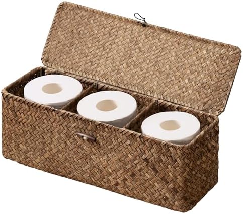 StorageWorks Wicker Basket with Lids, Large Toilet Paper Basket, Seagrass