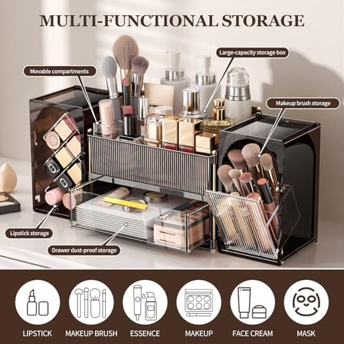 INVSSENE Stackable Makeup Organizer Countertop, Storage Perfume Skincare Cosmetic Lipstick Face Mask Makeup Brush Palett