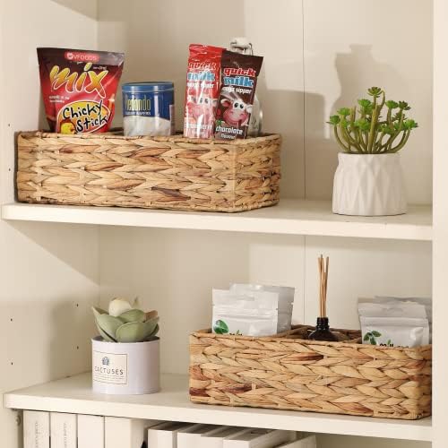Vagusicc 3 Section Wicker Storage Basket, Hand-Woven Water Hyacinth Storage Baskets, Wicker Baskets for Storage, Toilet 