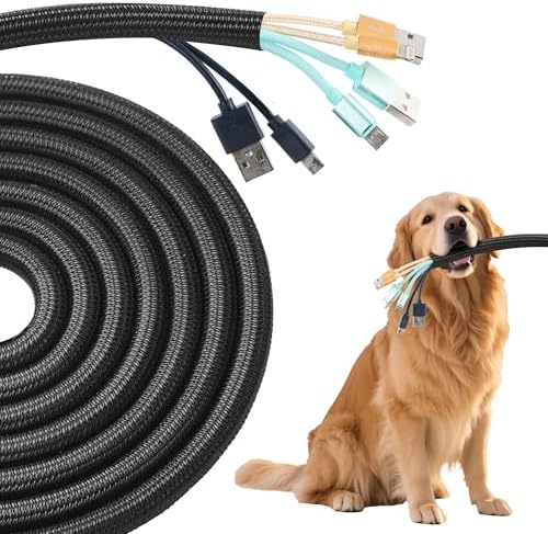 Split Wire Loom 3/8 Inch 25ft, Braided Cable Sleeve for Cable Management, Cord Protector for Pets, TV, Desk & Automotive