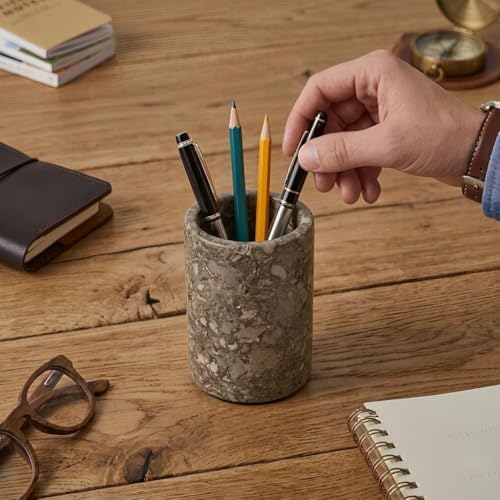 Radicaln Marble Pen Holder For Desk 4" Inches Oceanic Handmade Marble Toothbrush Holder & Pen Holder For Home Decor, Ideal Pencil Holder For Desk Organizer