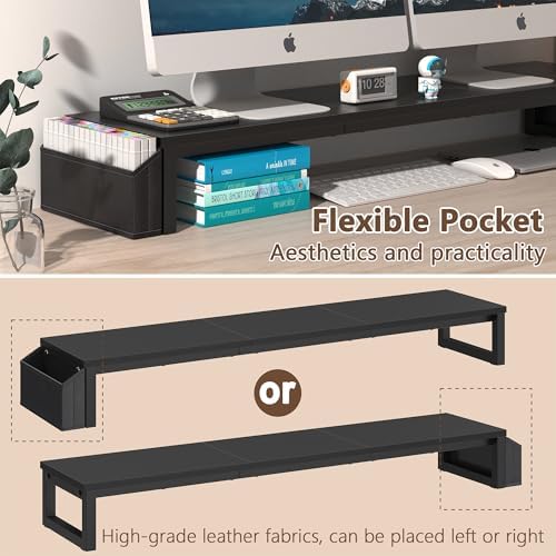 LAND·VOI Dual Monitor Stand Riser,41.5'' Long Monitor Stand for 2 Monitors, Wood and Steel Computer Monitor Stand, Deskt