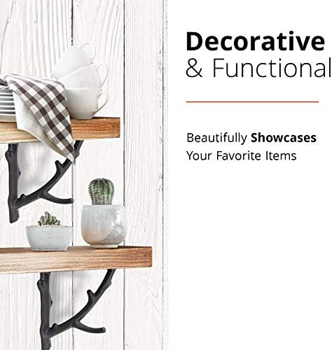 NACH Decorative Shelf Brackets, 4 Pack of 5.5 x 1.8 x 5.5 inch, Black Cast Iron Rustic Wall Mount Brackets - Metal Shelf