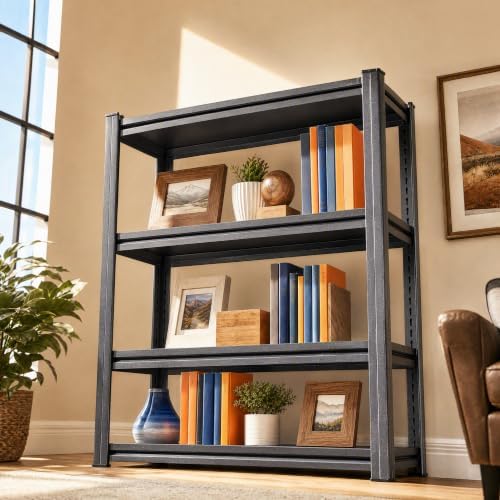 Modern 4 Tier Bookshelf, 54"H Adjustable Bookcase with Steel Frame and metal Shelves, Utility Shelf Organizer, 600LBS Di