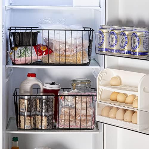 Freezer Organizer Bins - 3 Pack Stand Up Freezer Baskets for 16，17，21 cu.ft Upright Freezer, Wire Storage Baskets with B
