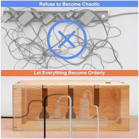 Elitzia Cherry Wood Cable Management Box for Desk Office, Magnetic Lid