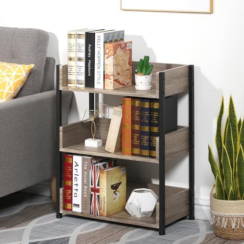 VECELO Bookshelf Set of 2, 30" H Small Bookcase,3-Tier Storage Organizer,Wood Bookcase with Steel Frame,Shelving Unit fo