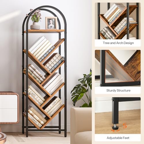 HOOBRO Tree Bookshelf, 8-Tier Tall Bookshelf, Arched Bookshelf with Metal Frame, Book Shelf Storage Organizer for Home O