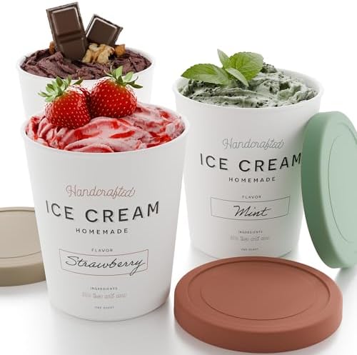 ZICOTO Set of 3 Reusable Ice Cream Containers 1 Quarts ea. with Lids