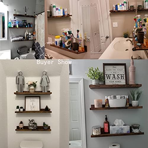 Giftgarden 24 Inch Floating Shelves Wall Mounted Set of 3, Rustic Large Wall Shelves Picture Ledge Shelf for Bedroom Liv