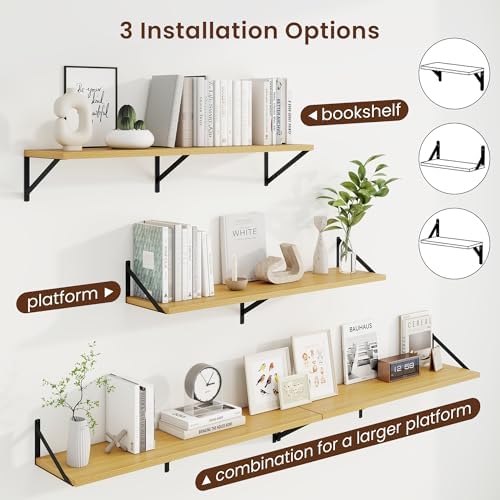 Axeman Deep Floating Shelves, 40'' x 10'' Oak Wall Shelves Set of 2