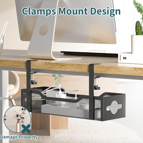 Under Desk Cable Management Tray 3 Pack, Cable Management Under Desk No Drill, Cable Organizer with Clamp for Wire Manag