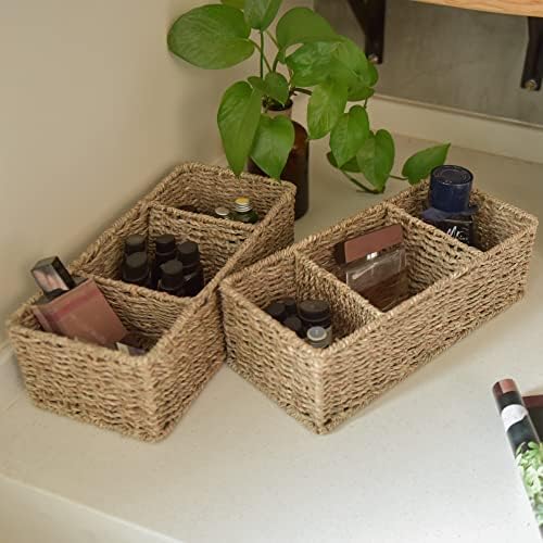 StorageWorks Wicker Toilet Basket Tank Topper, Seagrass Storage Baskets