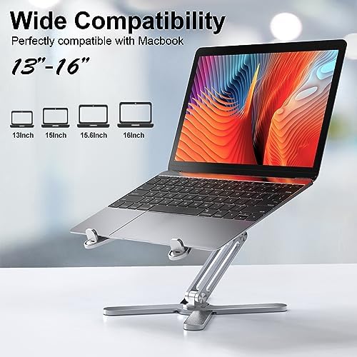 LIENS Adjustable Laptop Stand with 360 Rotating Base, Aluminum Laptop Riser for Desk Foldable, Ergonomic Notebook Stand 
