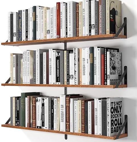 Heimlove Floating Shelves for Wall, 36 Inch Long Wood Floating Bookshelf Set of 3, Wall Mounted Hanging Shelf for Bathro