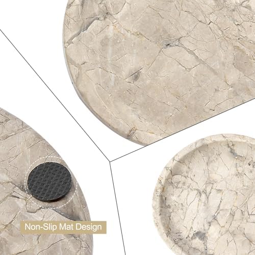 Koville Natural Silver Pearl Marble Decorative Tray, 10" x 5" Marble Vanity Tray for Bathroom Countertop Organizer Stone