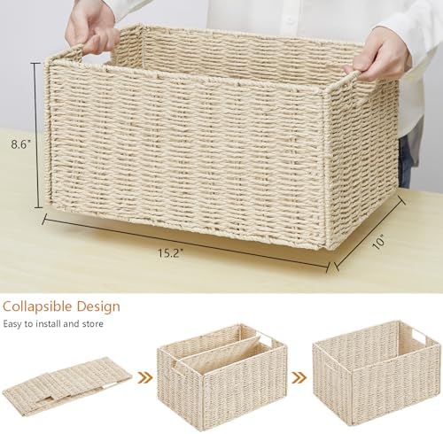 Vagusicc Wicker Storage Basket, Set of 2 Hand-Woven Paper Rope Wicker Basket, Small Storage Baskets for Organizing Toile