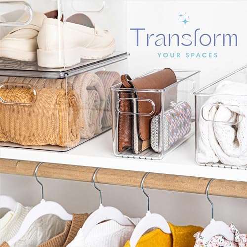 primebox 6 pack Clear Plastic Storage Container Bin with Integrated Easy Grip Handles. For Kitchen, Fridge, Freezer, Cab
