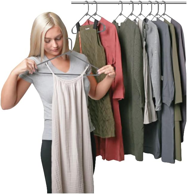Sharpty Plastic Hangers Clothes Hangers for Clothing, Closet, Coats & Shirts - Durable & Space Saving - for Everyday Standard Use, Room Essentials & Basics - 60 Pack - Grey