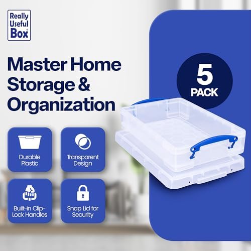 Really Useful Box Stackable Box, Clear (5 Pack)