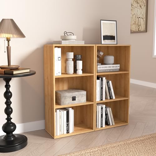 Wooden 3 Cube Storage Organizer,3 Tier Low Bookcase Freestanding Storage Display Organizer,Versatile Cubes Shelf and Cub