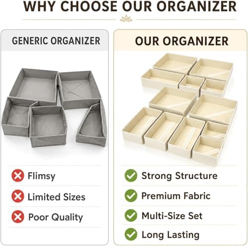 Drawer Organizer Set of 12 for Dresser Drawers, Foldable Drawer Organizers for Underwear, Socks, Bras, Panties, Baby Clo