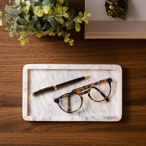 Cork & Mill Marble Tray for Bathroom Vanity, White, Small 8.75 x 5 Inch