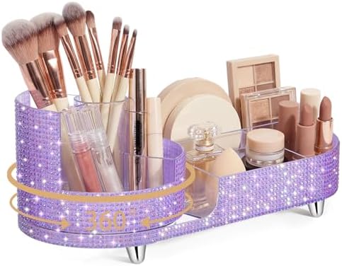 Rotating Makeup Organizer Vanity, Purple, Rhinestone