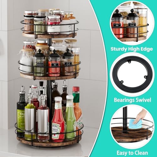 3 Tier Lazy Susan Spice Rack Organizer 360° Rotating, Black