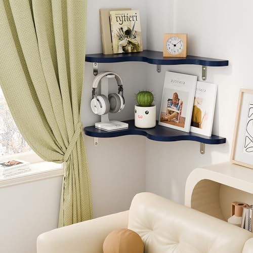 Cute Cloud Corner Wall Shelf, Wavy Floating Shelves for Nursery, Bedroom, Living Room, Bathroom & Home Decor, Navy Blue