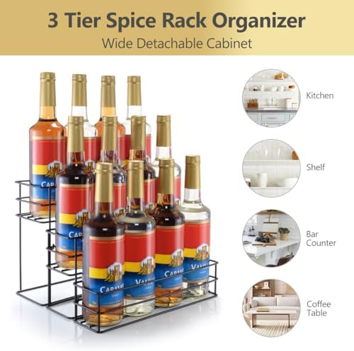 kimilus 12 Bottle Capacity Coffee Syrup Organizer 3 Tier Coffee Syrup Stand Shelf for Coffee Bar Kitchen Small Wine Rack