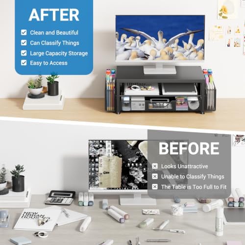 OPNICE Desk Organizers and Accessories, Computer Monitor Stand Riser with Drawer and 2 Pen Holders, Printer & Laptop Sta