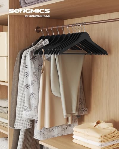 SONGMICS Wooden Hangers, 30 Pack, Basic Wood Clothes Hangers, Space Saving