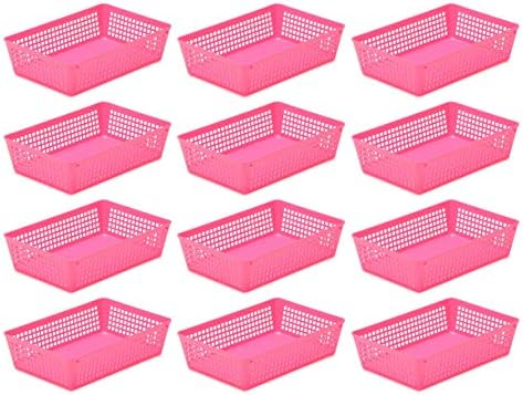 YBM Home 12-Pack Plastic Storage Baskets Bins for Home Junk Drawer, Shelves, and Office Organization, Functional Trays/C