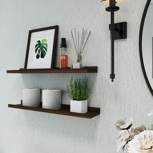 Walnut Floating Shelves for Wall Decor, 24 in Shelf with Lip, 2 Set