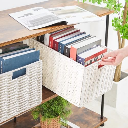 Vagusicc Wicker Storage Basket, Set of 2 Hand-Woven Paper Rope Wicker Basket, Small Storage Baskets for Organizing Toile