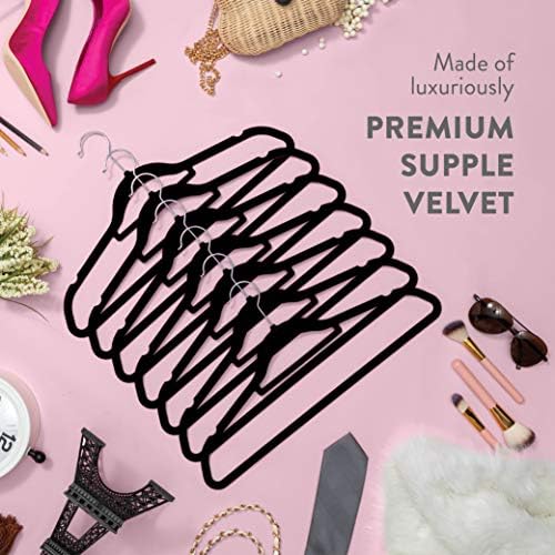 Zober Velvet Hangers 20 Pack - Clothes Hanger W/Tie Bar - Non-Slip, Swivel Hook Slim Felt Hangers - Suits, Clothes, Pants, Coat Hanger - Black